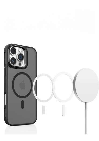 iPhone 16 Plus Uyumlu Kılıf Buzlu Tasarımlı Magsafe Lens Standlı Kapak