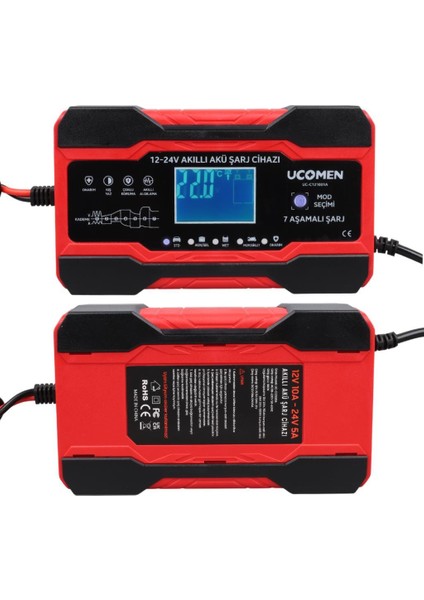 UC-C121001A Kırmızı 12/24 Volt 10 Amper LED Göstergeli Akü Şarj Cihazı