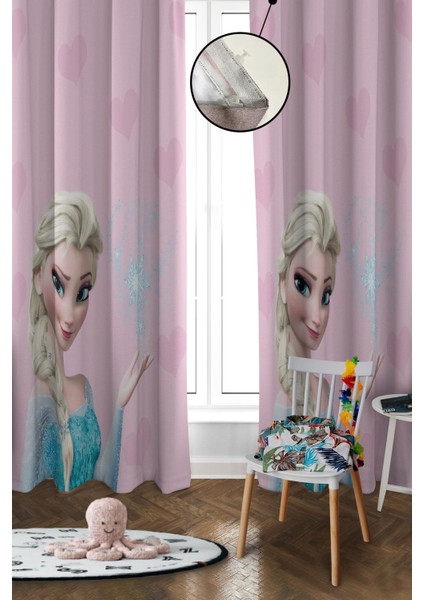 Dijital Baskı Yıkanabilir Elsa Desenli 2 Kanat Bebek ve Çocuk Odası Fon Perdesi