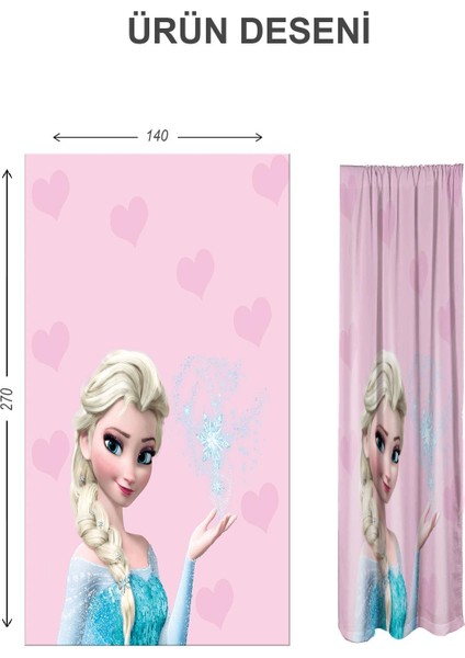 Dijital Baskı Yıkanabilir Elsa Desenli 2 Kanat Bebek ve Çocuk Odası Fon Perdesi