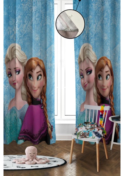 Dijital Baskı Yıkanabilir Elsa Desenli 2 Kanat Bebek ve Çocuk Odası Fon Perdesi