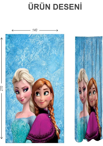 Dijital Baskı Yıkanabilir Elsa Desenli 2 Kanat Bebek ve Çocuk Odası Fon Perdesi