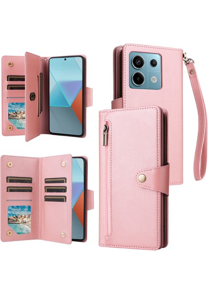 Xiaomi Redmi Için Not 13 Pro 5g Fermuarlı Kılıf Pu Deri Standı Flip Telefon Kapağı-Gül Altın (Yurt Dışından)