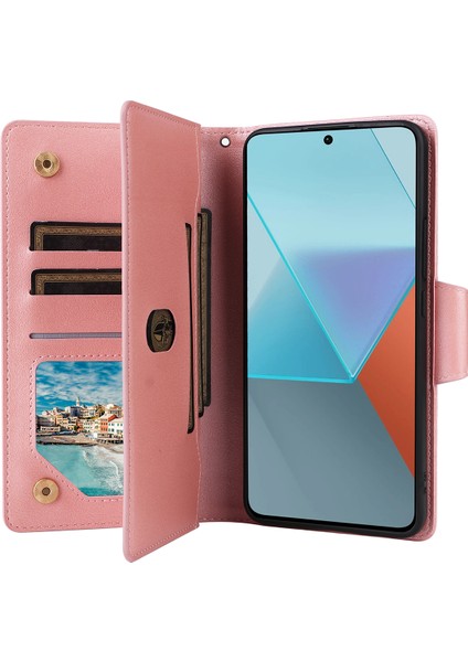 Xiaomi Redmi Için Not 13 Pro 5g Fermuarlı Kılıf Pu Deri Standı Flip Telefon Kapağı-Gül Altın (Yurt Dışından)