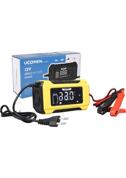 UC-C120501B Sarı 12VOLT 6AMPER LCD Göstergeli Akıllı Akü Şarj Cihazı