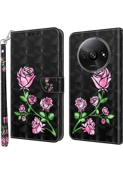 Xiaomi Poco C61 4g Telefon Kılıfı 3D Desen Baskı Manyetik Toka Deri Cüzdan Kapak-Gül Çiçek Için (Yurt Dışından) fiyatları
