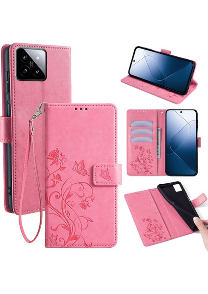 Xiaomi 14 Kılıf Çiçek Deri Cüzdan Telefon Kapağı-Pembe (Yurt Dışından) fiyatları