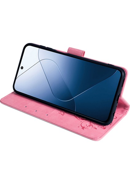 Xiaomi 14 Kılıf Çiçek Deri Cüzdan Telefon Kapağı-Pembe (Yurt Dışından) modelleri