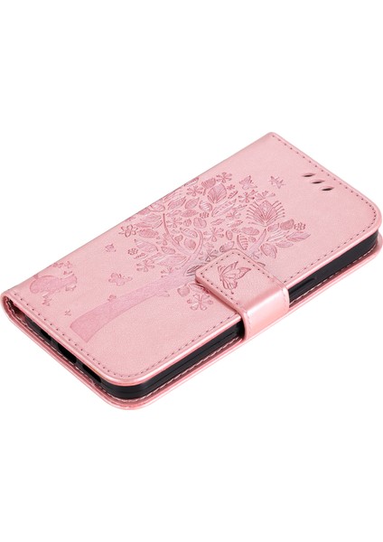 Xiaomi Redmi 13 5g/13 4g Kılıf Deri Telefon Kapağı Folyo Cüzdan Kedi Ağacı Desen-Gül Altın (Yurt Dışından)