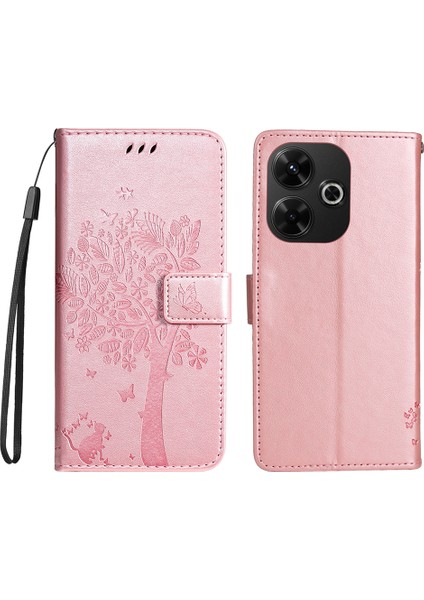 Xiaomi Redmi 13 5g/13 4g Kılıf Deri Telefon Kapağı Folyo Cüzdan Kedi Ağacı Desen-Gül Altın (Yurt Dışından) fiyatları