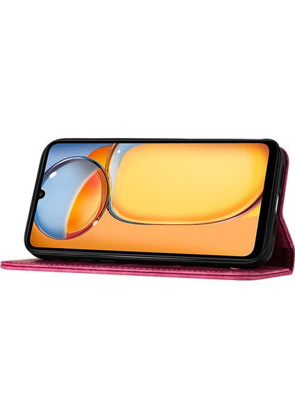 Xiaomi Redmi Için 13C 4g/5g Kılıf Kedi Baskılı Deri Manyetik Toka Telefon Kapağı-Gül (Yurt Dışından) modelleri
