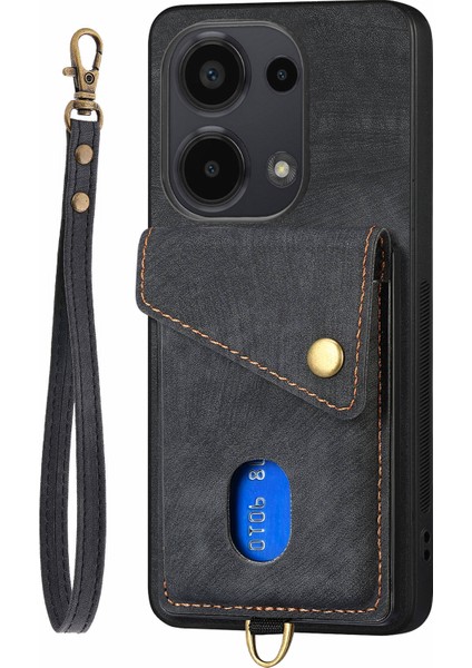 D1 Xiaomi Poco M6 Pro 4g Retro Kılıf Kart Yuvası Kickstand Deri + Tpu Telefon Kapağı-Siyah (Yurt Dışından)