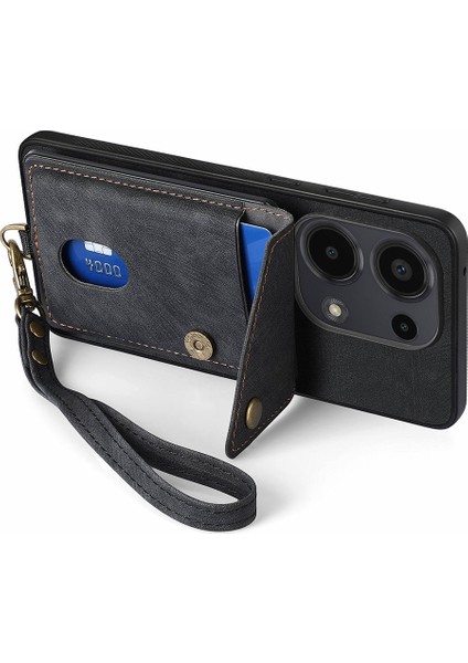 D1 Xiaomi Poco M6 Pro 4g Retro Kılıf Kart Yuvası Kickstand Deri + Tpu Telefon Kapağı-Siyah (Yurt Dışından)