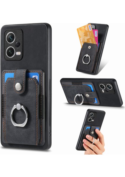 Xiaomi Redmi Için Not 12 Pro 5g Kılıf Yüzük Kickstand Retro Deri + Tpu Kart Tutucu Telefon Kapağı-Siyah (Yurt Dışından) fiyatları
