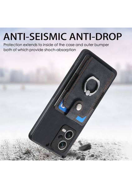 Xiaomi Redmi Için Not 12 Pro 5g Kılıf Yüzük Kickstand Retro Deri + Tpu Kart Tutucu Telefon Kapağı-Siyah (Yurt Dışından) modelleri