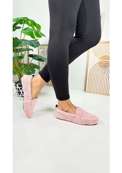 Günlük Kadın Loafer Peluş Astarlı Oval Burunlu Alçak Desenli Tabanlı Ayakkabı 375