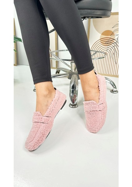 Günlük Kadın Loafer Peluş Astarlı Oval Burunlu Alçak Desenli Tabanlı Ayakkabı 375