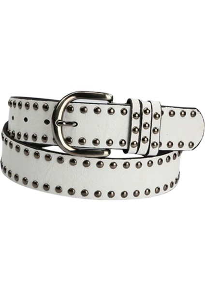 Gotik Punk Bayan Perçin Ince Bel Kemeri Ayarlanabilir Düz Renk Kemer Pu Beyaz 3.5×105CM (Yurt Dışından)