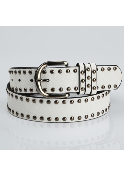 Gotik Punk Bayan Perçin Ince Bel Kemeri Ayarlanabilir Düz Renk Kemer Pu Beyaz 3.5×105CM (Yurt Dışından) fırsatları