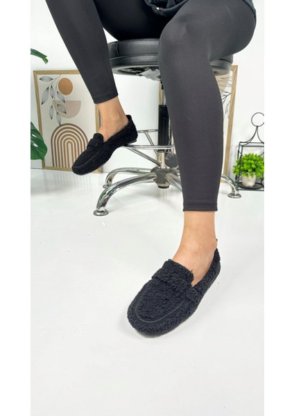 Günlük Kadın Loafer Peluş Astarlı Oval Burunlu Alçak Desenli Tabanlı Ayakkabı 375 indirimleri