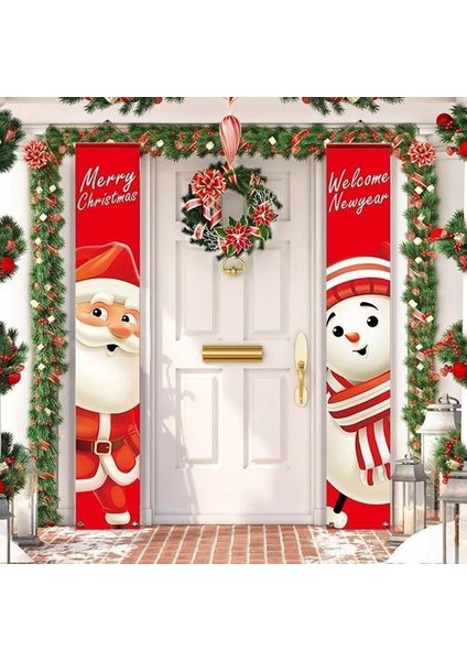 Noel Kapı Süsleme Afiş Dekorasyon - Kırmızı/beyaz (Yurt Dışından) fiyatları