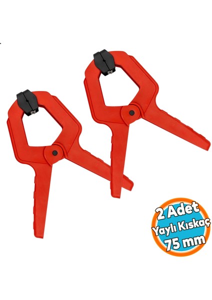 2 Adet Yaylı Kıskaç Mandal El Tip İşkence Kırmızı Klips Mengene Hobi 75 mm 3 Inç