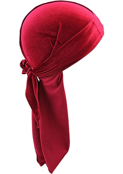 Erkek Moda Kadife Uzun Kuyruk Monozları Beanie Chemo Hat Kırmızı (Yurt Dışından)