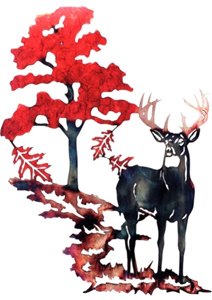 Rustik Geyik Woodland Metal Duvar Sanatı Siluet Asılı Süsleme Ev Dekor Kırmızı (Yurt Dışından)