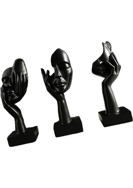3x Düşünen Heykeller Soyut Yüz Heykelleri Oturma Odası Raf Ev Dekoru Siyah (Yurt Dışından)