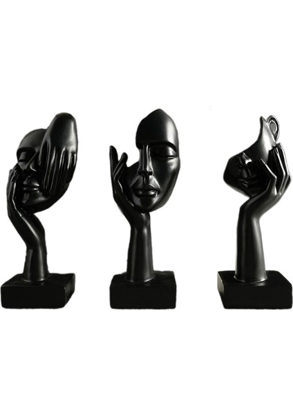 3x Düşünen Heykeller Soyut Yüz Heykelleri Oturma Odası Raf Ev Dekoru Siyah (Yurt Dışından) modelleri