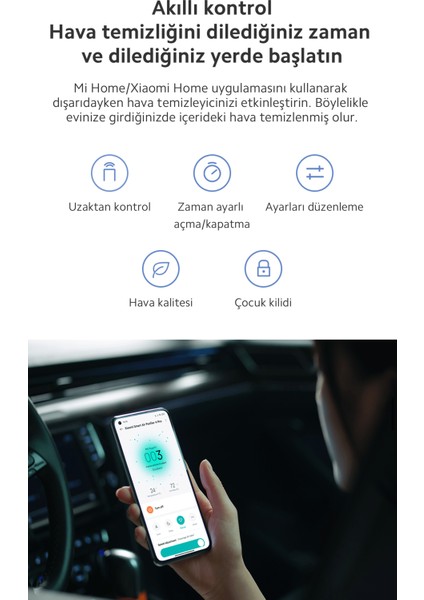 Hepa Alerjik Filtreli Smart Air Purifier Premium Akıllı Hava Temizleyici, 104 M²+Luciole Beyaz Lambader Hediye