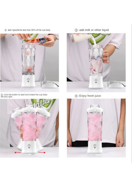 Taşınabilir Blender 600ML Elektrikli Meyve Sıkacağı Meyve Karıştırıcılar 4000MAH Ev ve Seyahat Için USB Şarj Edilebilir Smoothie Mini Blender-Beyaz (Yurt Dışından)