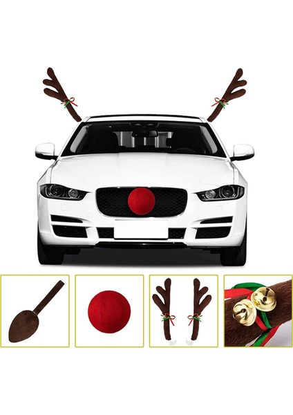 Araba Ren Geyiği Noel Dekorasyonu Kamyon Araba Için Boynuzlar ve Burun (Yurt Dışından)