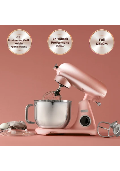 Powercast Chef Döküm Stand Mikser Rosegold Mutfak Şefi 1800W 6,2 Lt