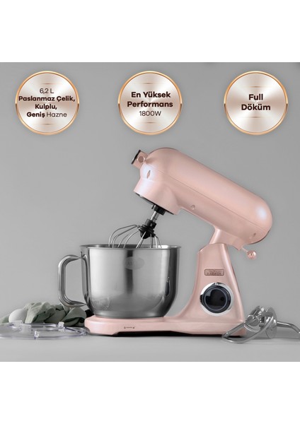 Powercast Chef Döküm Stand Mikser Rosegold Mutfak Şefi 1800W 6,2 Lt