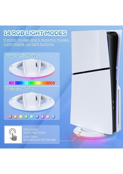 Ps5 Slim Aksesuarı Için LED Dikey Stand, 14 Işık Modlu Yükseltilmiş Stand, Playstation 5 Slim Konsol Için Vidalar ve USB C Kablosu ile Disk/dijital - Ps5 Konsoluna Uymaz (Yurt Dışından) modelleri