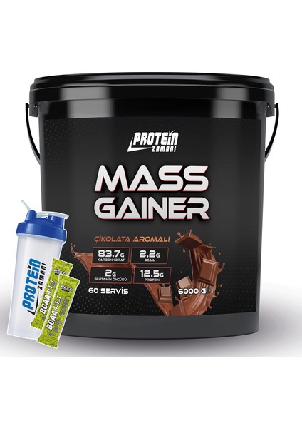 Mass Gainer Karbonhidrat Tozu 6000 gr Çikolata Aroma + Shaker