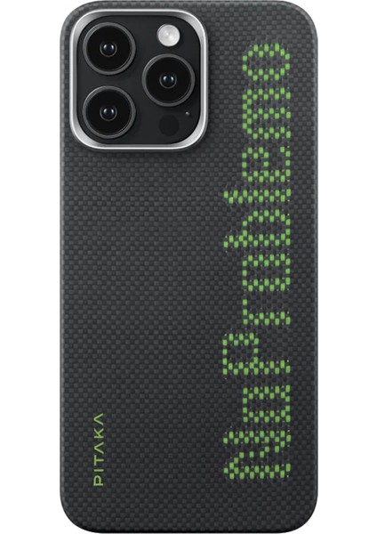 iPhone 15 Pro Max Kılıf Magsafe Uyumlu Fosforlu Aramid Fiber Pitaka Tactile Woven Aries Seri Siyah