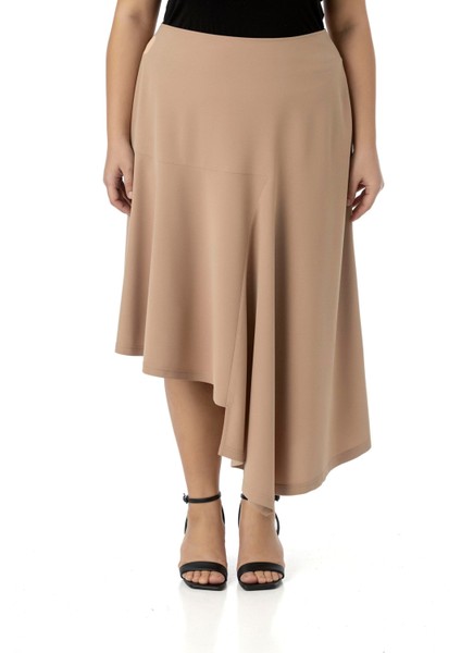 Büyük Beden Asimetrik Kesim Fermuar Kapamalı Vizon Etek fiyatları