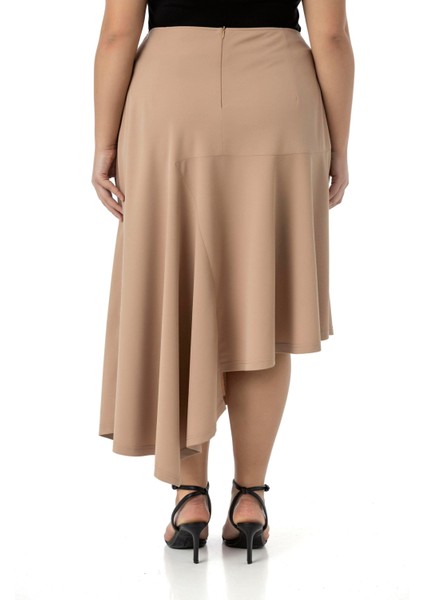 Büyük Beden Asimetrik Kesim Fermuar Kapamalı Vizon Etek modelleri