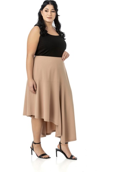 Büyük Beden Asimetrik Kesim Fermuar Kapamalı Vizon Etek fırsatları