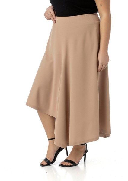 Büyük Beden Asimetrik Kesim Fermuar Kapamalı Vizon Etek indirimleri