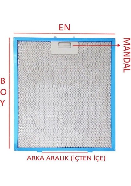 Simfer T8658SM Uyumlu Davlumbaz Tel Filtresi 248 mm x 300 mm Çift Tırnaklı modelleri