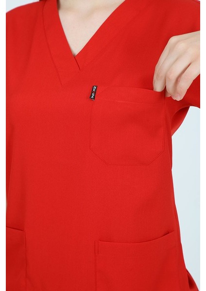 V Yaka Kırmızı Tek Üst Uniforma (Viscon) M fırsatları