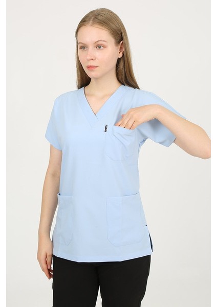V Yaka Buz Mavi Unisex Tek Üst Uniforma (Viscon) 2xs fiyatları