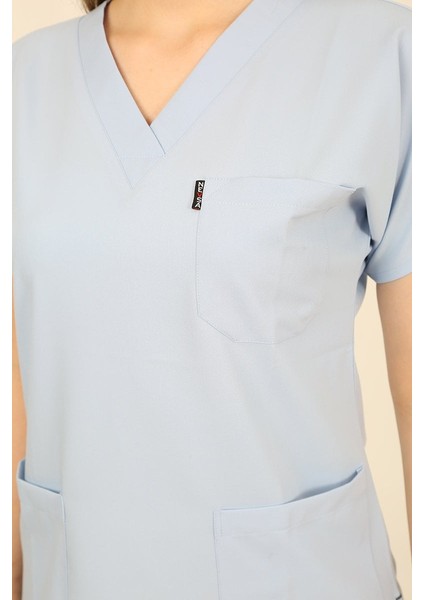 V Yaka Buz Mavi Unisex Tek Üst Uniforma (Viscon) 2xs fırsatları