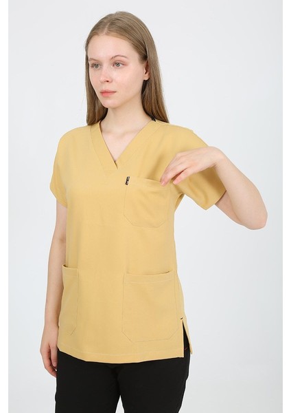 V Yaka Açık Hardal Tek Üst Uniforma (Viscon) L fiyatları