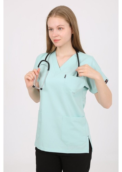 V Yaka Mint Yeşil Unisex Tek Üst Uniforma (Viscon) M