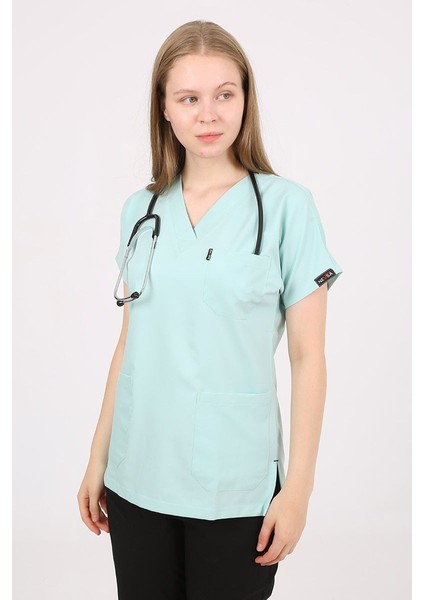 V Yaka Mint Yeşil Unisex Tek Üst Uniforma (Viscon) M