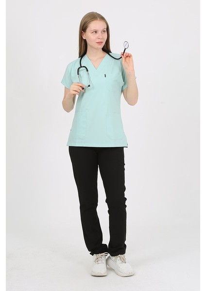 V Yaka Mint Yeşil Unisex Tek Üst Uniforma (Viscon) M